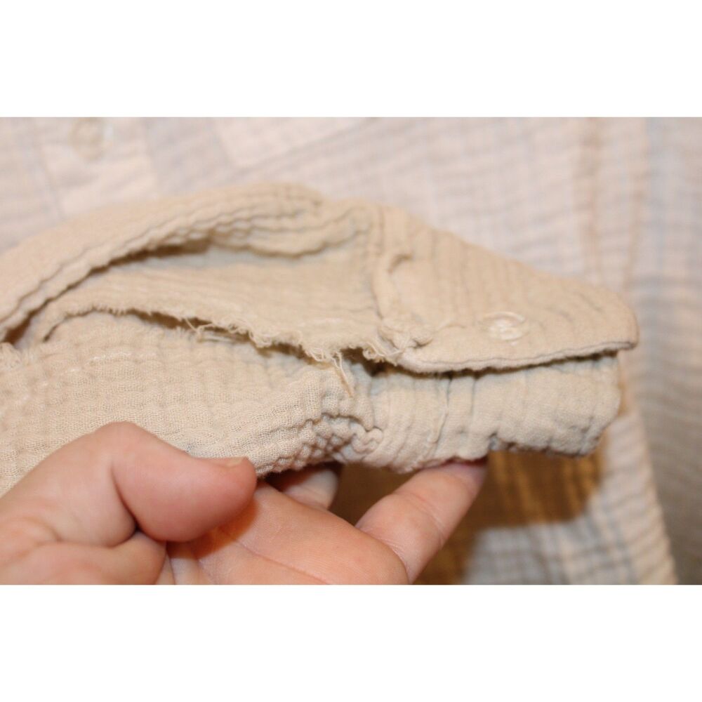 La Miel crinkled gauze button-down shirt cream tan ombre size small - Picture 3 of 9